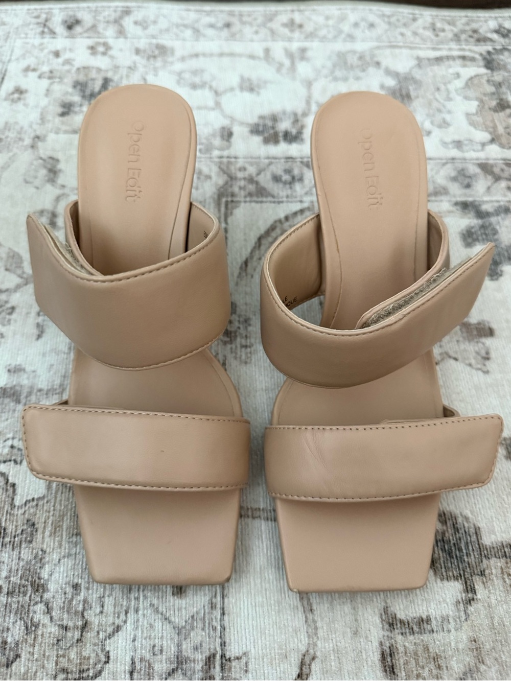 Open Edit Nude Double-Strap Slide Sandals